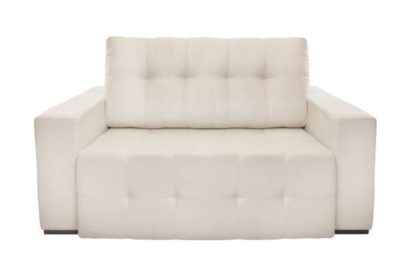 istock Two seats cozy white fabric sofa isolated on white background 927927288