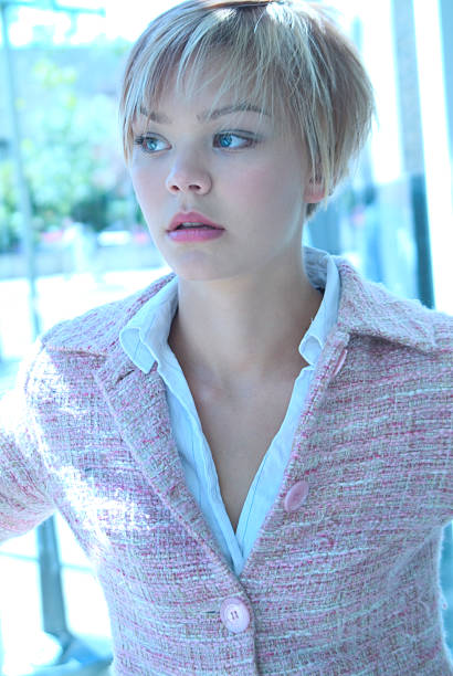 blue portrait of young woman stock photo