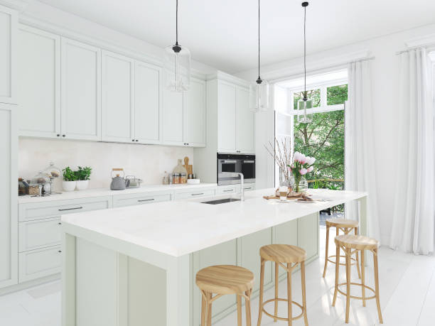 istock modern nordic kitchen in loft apartment. 3D rendering 927949188