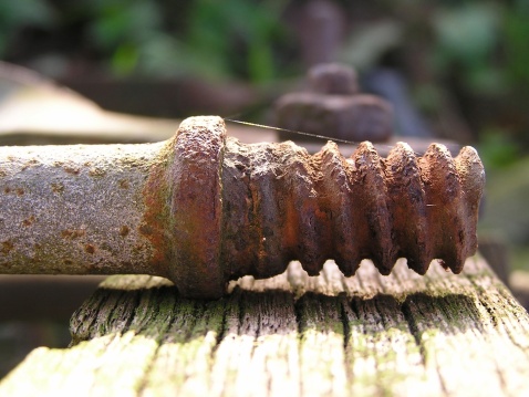 A rusty threaded bolt
