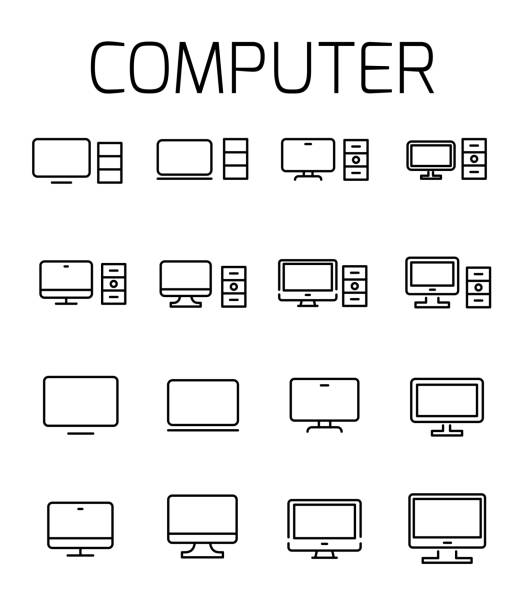 컴퓨터 관련 벡터 아이콘 세트. - focus business printer plan stock illustrations