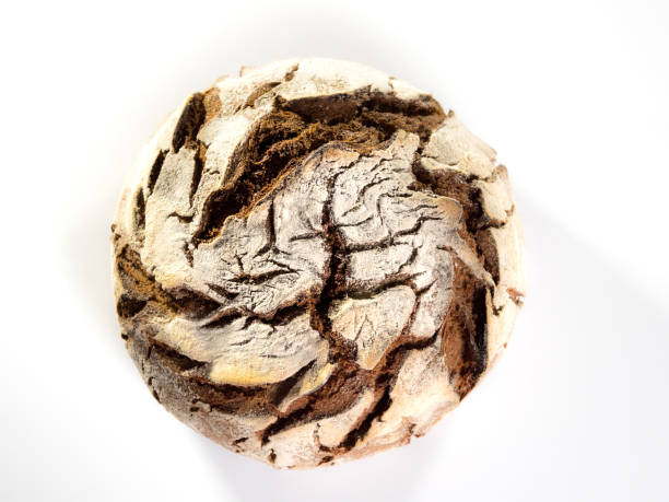 top view of a freshly baked round country bread - country bread imagens e fotografias de stock