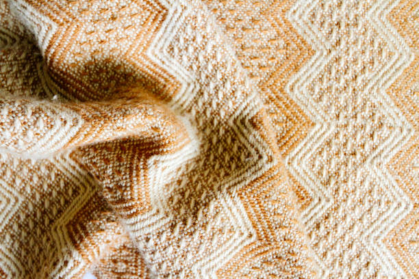 istock Close-up macro texture of a folded woven blanket with Peruvian design 927975198