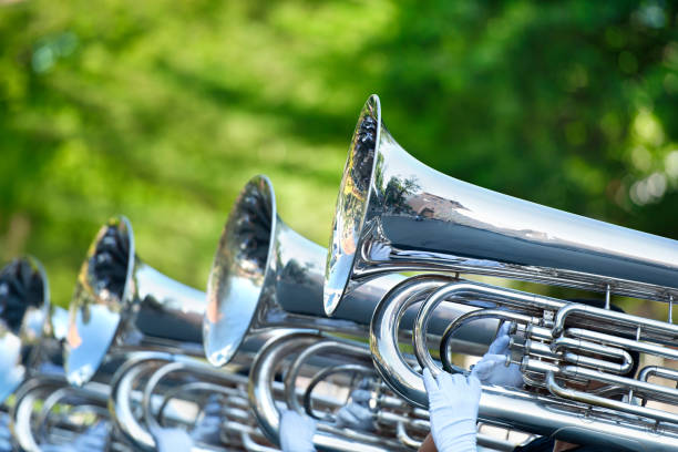 musician play marching tuba - marching band imagens e fotografias de stock