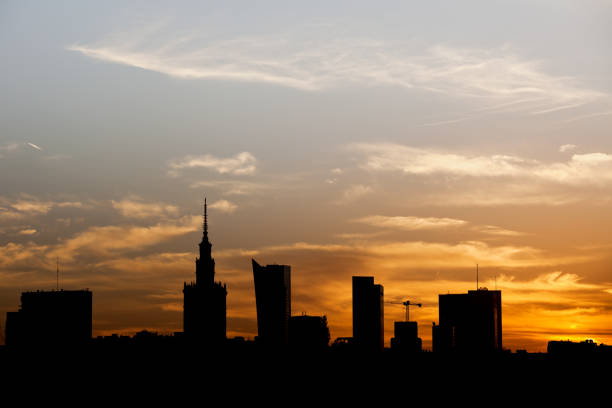 istock Warsaw City Skyline Silhouette at Sunset 927976086