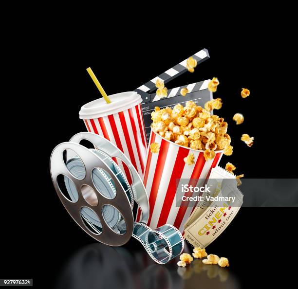 Unusual Cinema Concept 3d Illustration Stock Photo - Download Image Now - Backgrounds, Bizarre, Camera Film