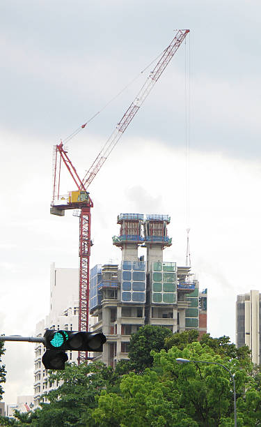 crane with green light stock photo