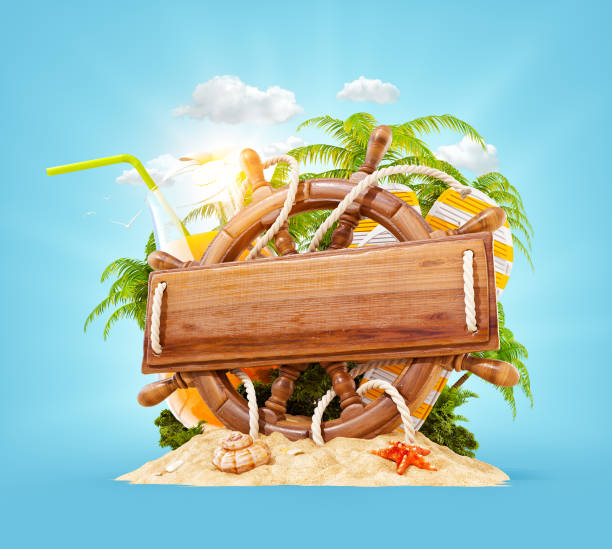 istock Wooden helm with a blank wooden plank 927978702