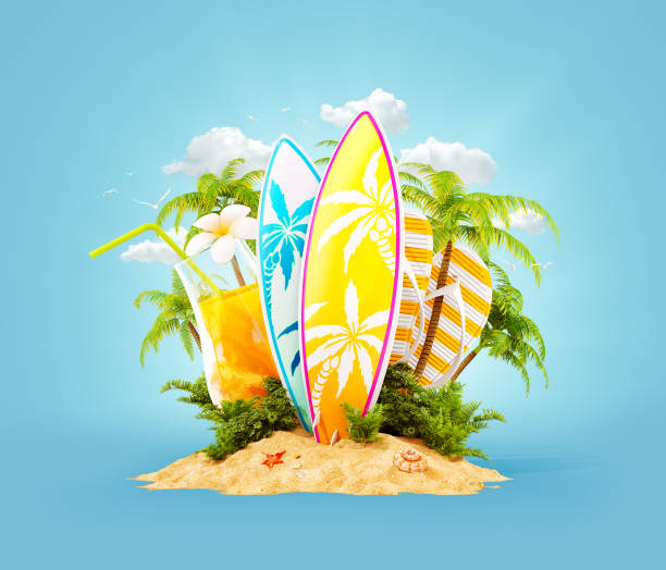istock Surf boards on paradise island 927979434