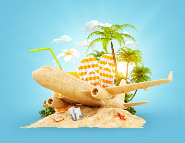 istock airplane and tropical palm on a paradise island 927979452
