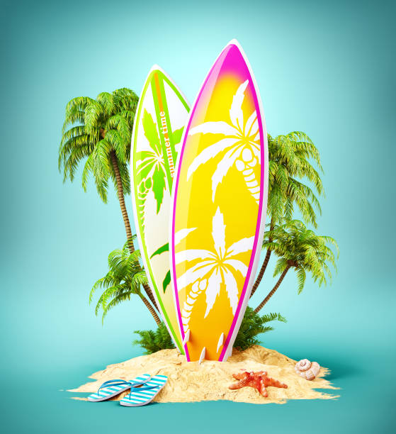 istock Surf boards on paradise island 927979554