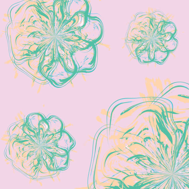 Green Flowers on pink background