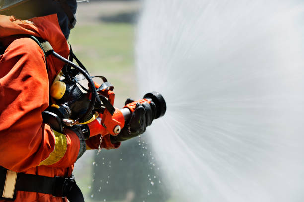 Firefighter during training stock photo