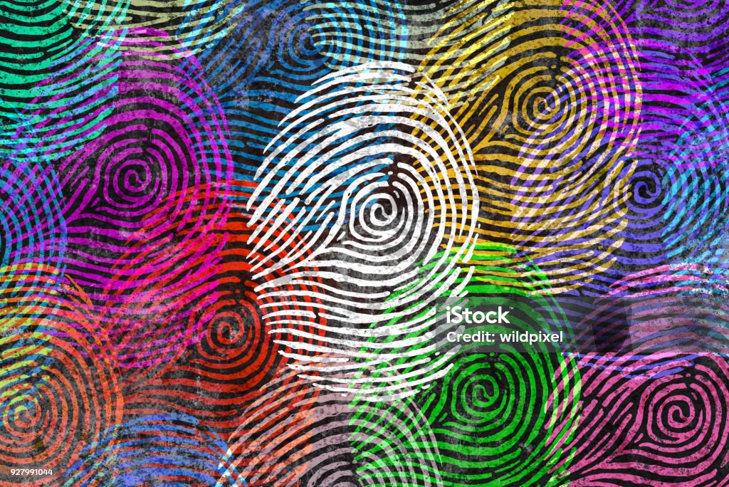 Diversity Identity Diversity identity and privacy concept and personal private data symbol as diverse finger prints or fingerprint icons and census population in a 3D illustration style. Fingerprint Stock Photo