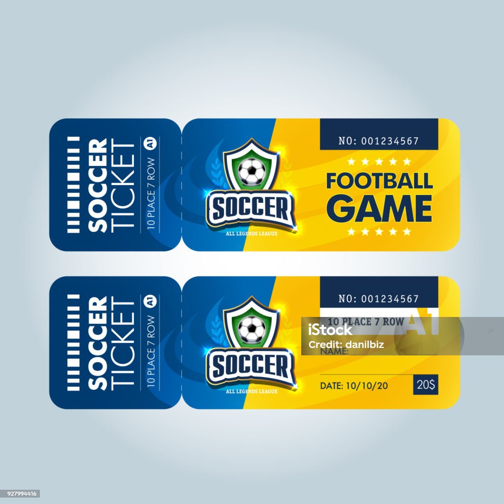 two modern professional design of football tickets in blue and yellow theme. Football ticket card modern design. Vector illustration Soccer stock vector