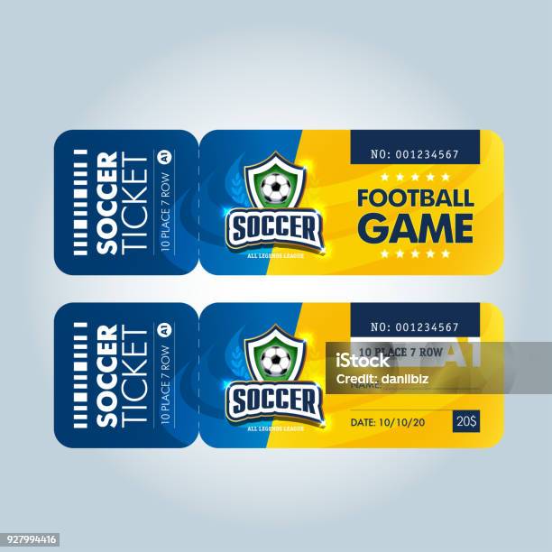 Two Modern Professional Design Of Football Tickets In Blue And Yellow Theme Stock Illustration - Download Image Now