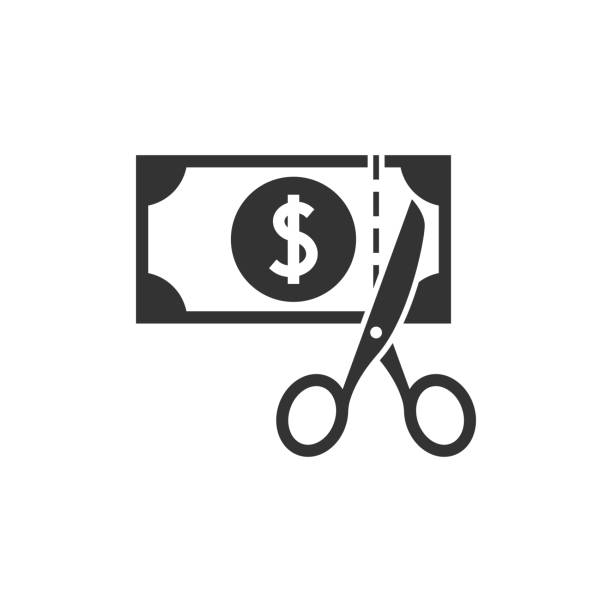 ilustrações de stock, clip art, desenhos animados e ícones de scissors cutting money icon - cut price