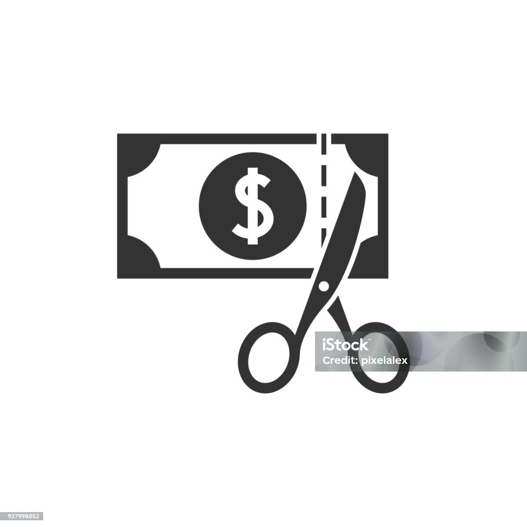 Scissors cutting money icon Scissors cutting money black icon Icon Symbol stock vector