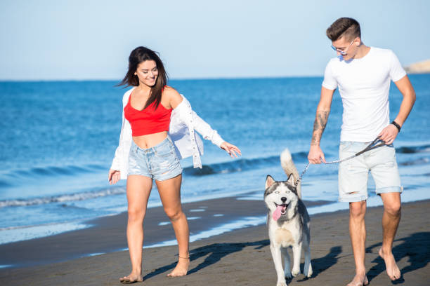 istock Attractive couple and their dog taking a walk 928003422