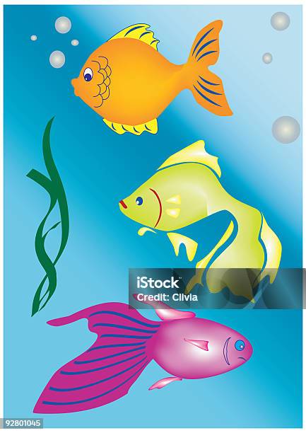 Ilustración de Fishes y más Vectores Libres de Derechos de Agua - Agua, Aleta - Parte del cuerpo animal, Aleta de cola - Parte del cuerpo animal