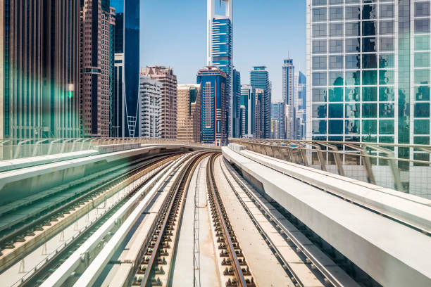 istock modern metro elevated railway in dubai, united arab emirates 928013674