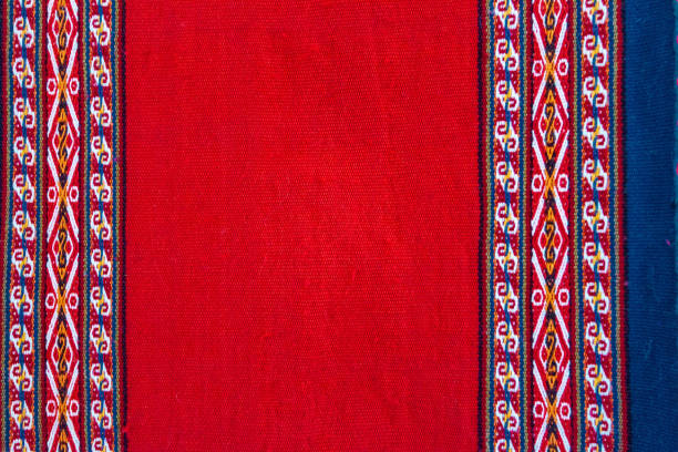 Close-up of a colorful fabric with Peruvian design