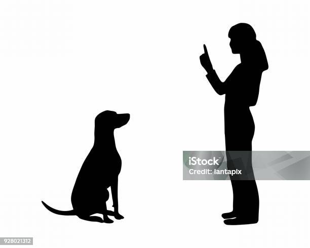 Dog Training Command Sit Stock Illustration - Download Image Now - Dog, In Silhouette, Control