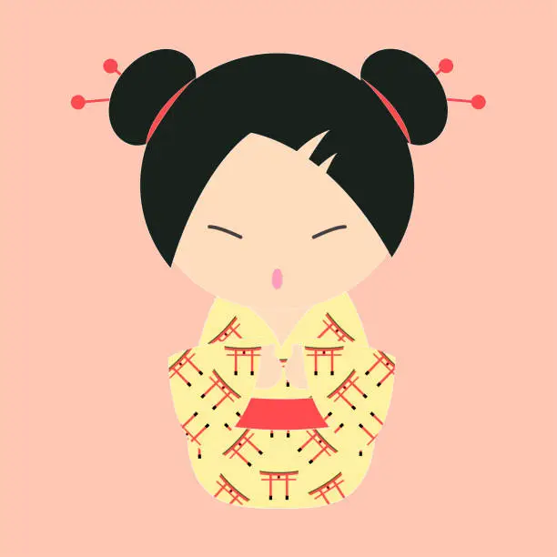 Vector illustration of JAPANESE GIRLS WITH KIMONO