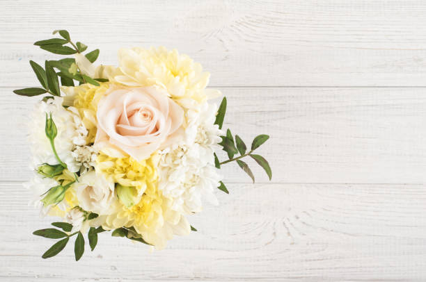 istock Yellow pink bouquet flowers on white 928032192