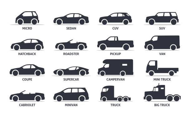 ilustrații de stoc cu tipul mașinii și pictogramele obiecte model set, automobile. - vehicul utilitar sport
