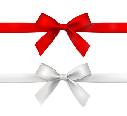 Red and white vector gift ribbon with bow.