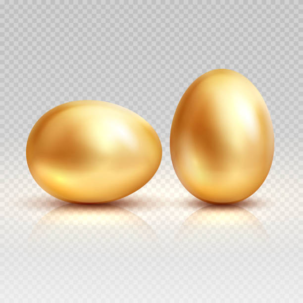 goldenen eiern realistische vektor-illustration für ostern grußkarte - osterei stock-grafiken, -clipart, -cartoons und -symbole