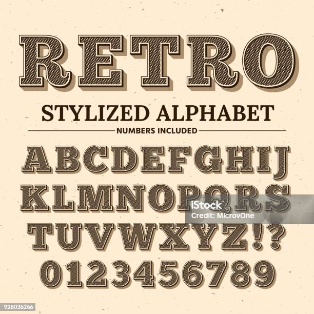 Tipografia Vintage Font Vettoriale Alfabeto Retrò Decorativo Lettere E Numeri In Stile Occidentale Antico - Immagini vettoriali stock e altre immagini di Carattere tipografico