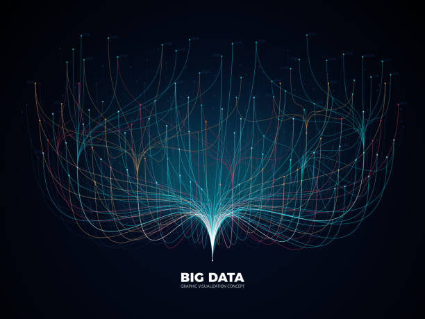 큰 데이터 네트워크 시각화 개념입니다. 디지털 음악 산업, 추상 과학 벡터 배경 - data infographic computer graphic digitally generated image stock illustrations