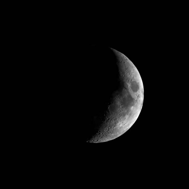 istock High contrast Waxing crescent moon seen with telescope 928036512