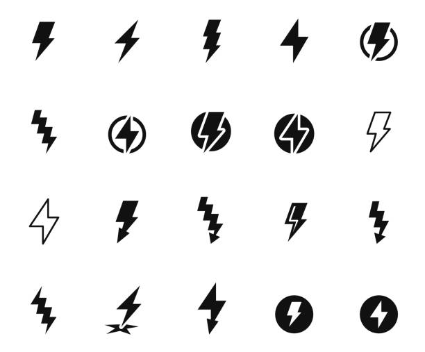 illustrazioni stock, clip art, cartoni animati e icone di tendenza di set di icone lightning bolt - industria energetica immagine