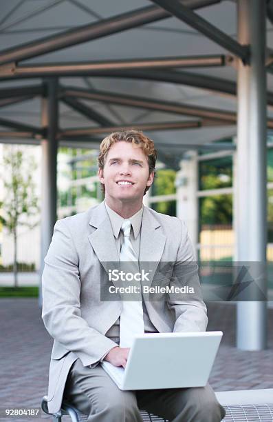 Business Man Smiling With Laptop 2 Stock Photo - Download Image Now - Achievement, Adult, Adults Only
