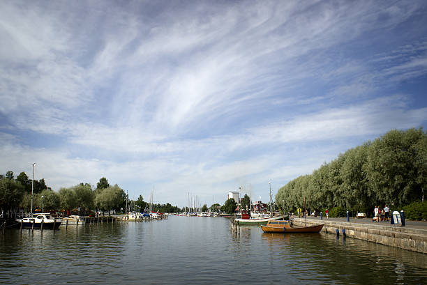 Scenic summer panorama with elegant art nouveau buildings and yacht marina of Helsinki