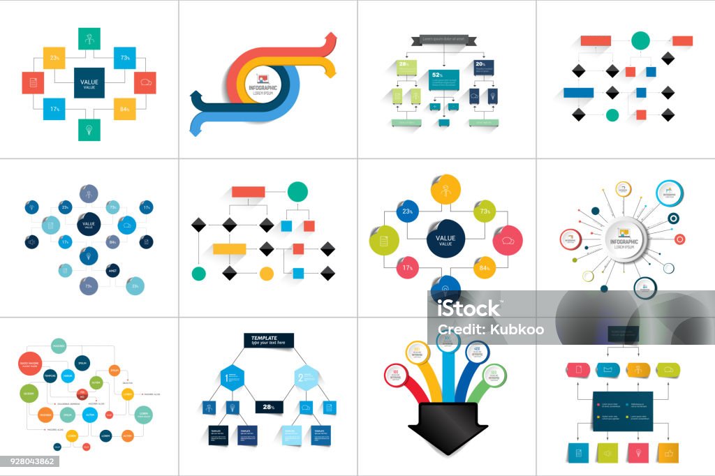 Fowcharts schemes, diagrams. Mega set. Simply color editable. Infographics elements. Mega set of various  flowcharts schemes, diagrams. Simply color editable. Infographics elements. Flow Chart stock vector