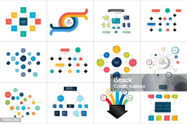 Fowcharts Schemes Diagrams Mega Set Simply Color Editable Infographics Elements Stock Illustration - Download Image Now