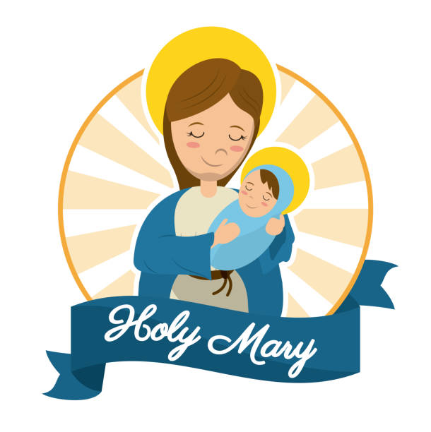 святой марии ребенка иисуса католической статуи изображение - virgin mary beautiful christianity religion stock illustrations