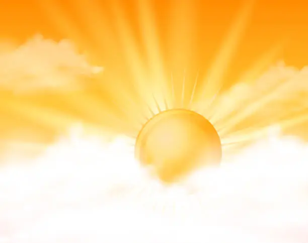 Vector illustration of Bright sun in orange sky