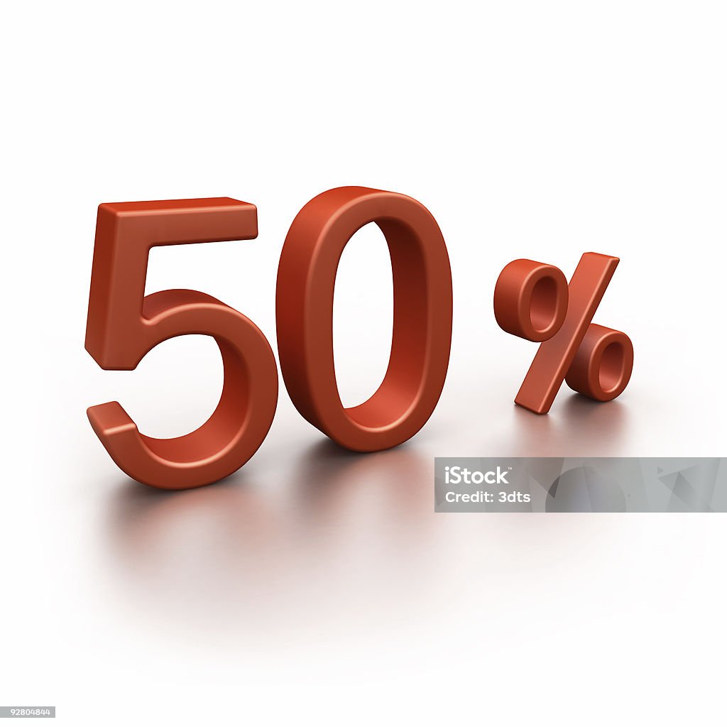 50% de desconto (Isolado no branco - Foto de stock de Cinquenta por cento royalty-free