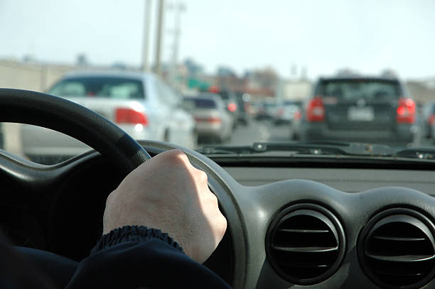 istock Traffic jam with black car interiors 92805088
