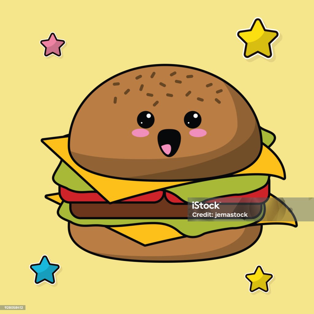 Hình Ảnh Thức Ăn Hamburger Kawaii Hình minh họa Sẵn có - Tải xuống ...
