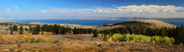Panoramic view of Bear Lake on the Idaho Utah Border stock photo
