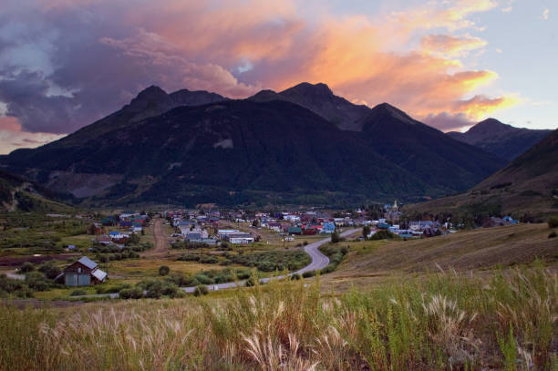 Summer Sunset and clouds over Silverton, Colorado stock photo