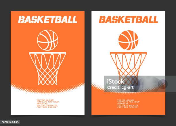 Basketball Brochure Or Web Banner Design With Ball And Hoop Icon Stock Illustration - Download Image Now