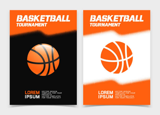 Basketball brochure or web banner design with ball icon vector art illustration