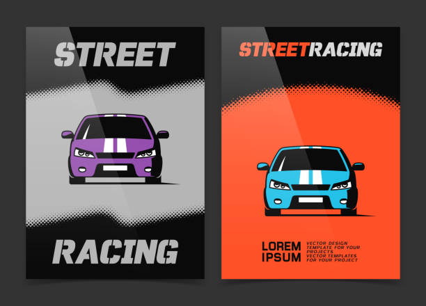 ilustrações, clipart, desenhos animados e ícones de design de brochura com ícone de carro de corrida de rua - racecar color image illustration technique speed